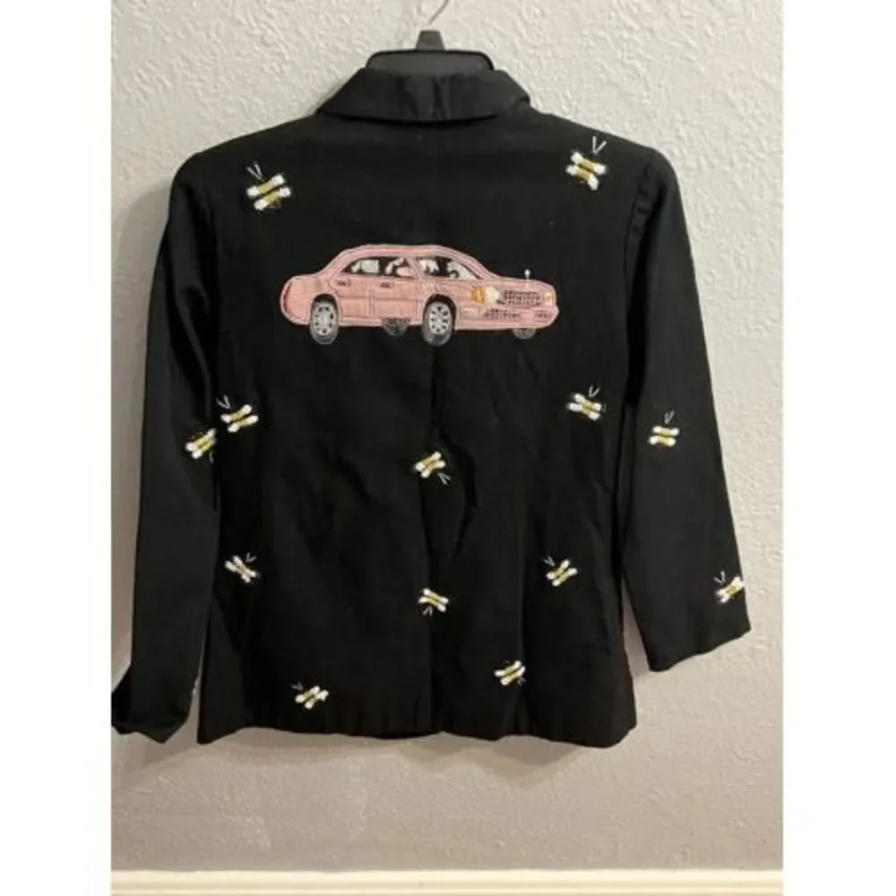 Anage Vintage Womens Black With Bee Sequins Jacket Blazer size small - Picture 7 of 9